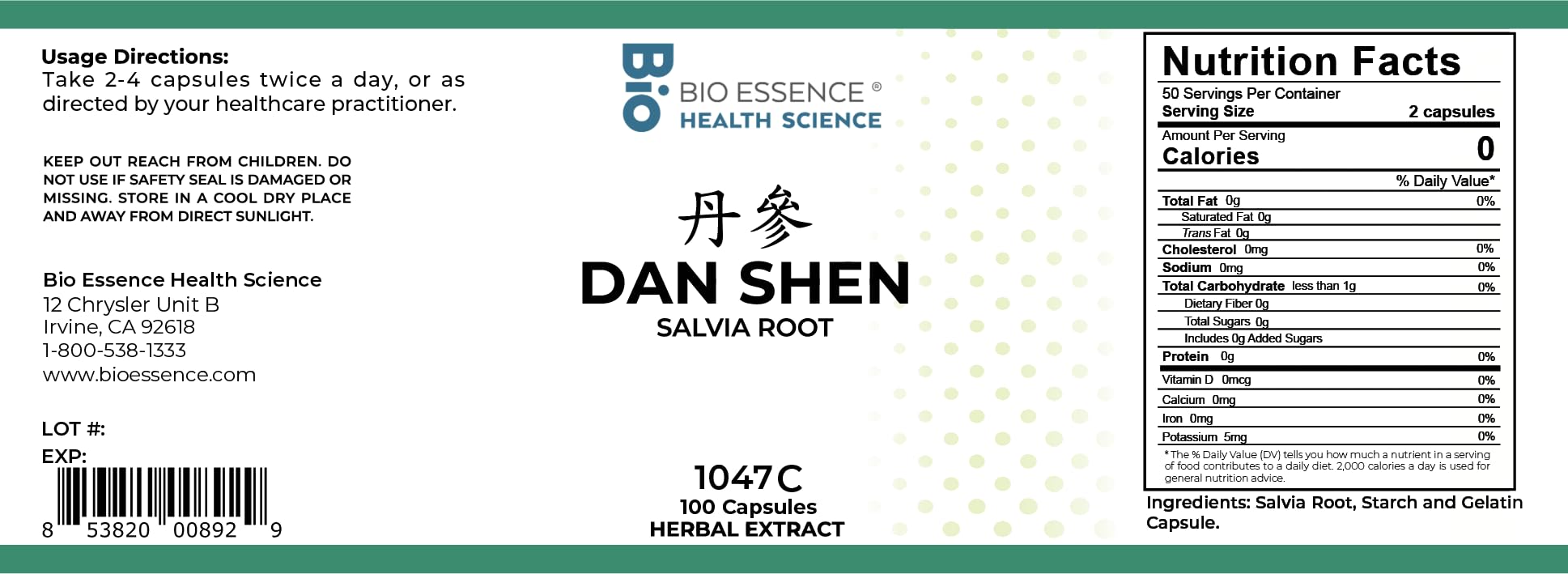 Amazon.com: Bio Essence Health Science, 1047C Dan Shen (Chinese